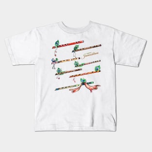 Beautiful Flute With Peacock Feather Kids T-Shirt